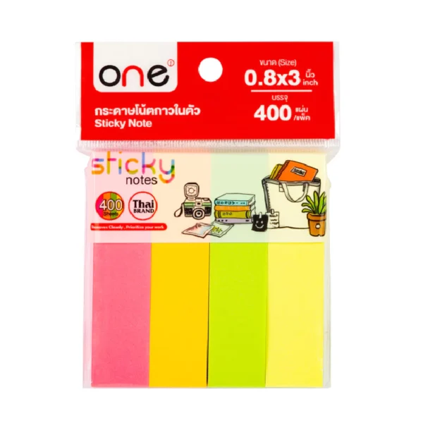ONE กระดาษโน้ตกาวในตัว 0.8x3" คละสี (100แผ่น/สี)